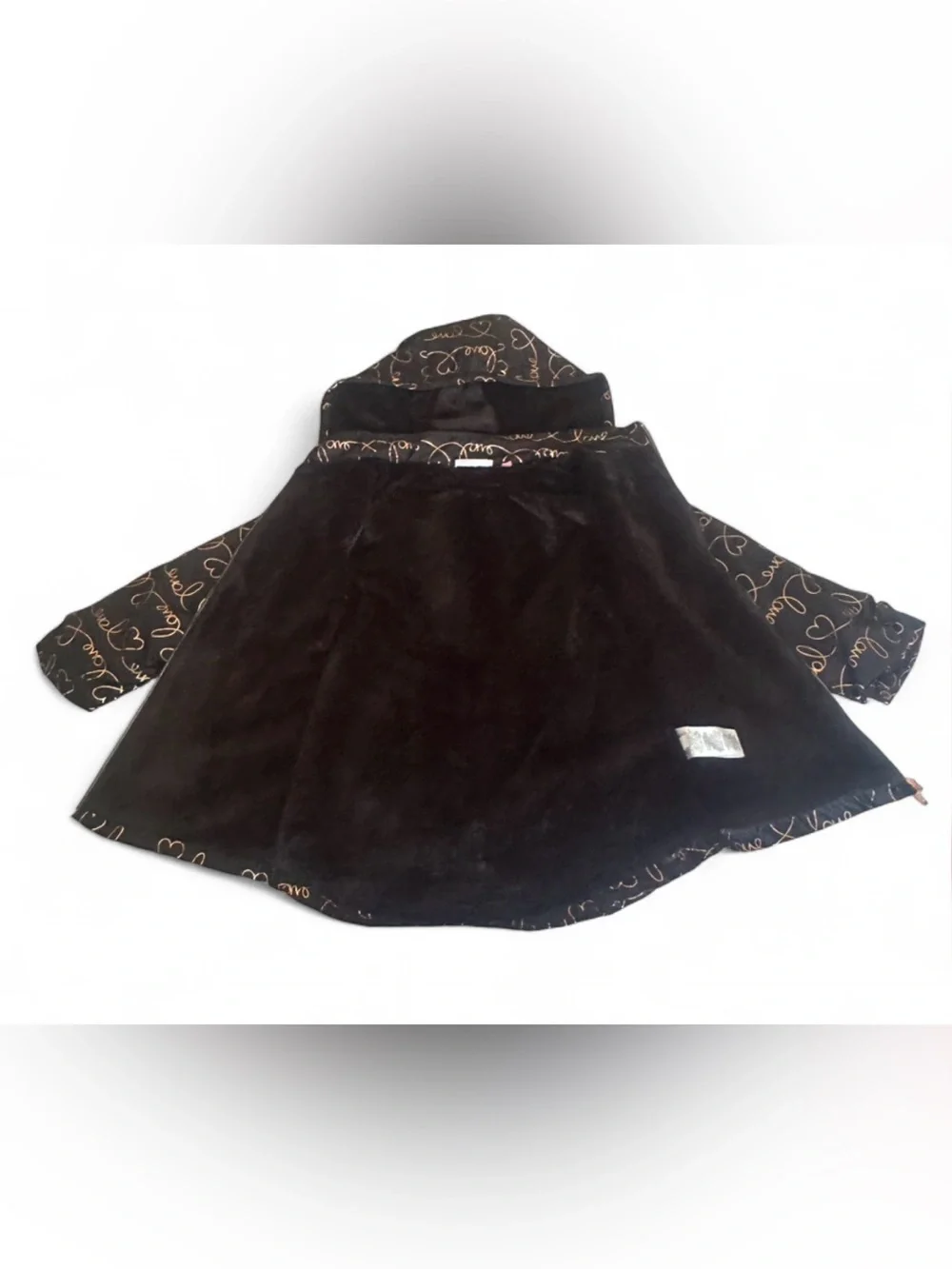NWT Penelope Mack Girls Black Hooded Jacket with Gold Heart Script - Picture 3 of 5